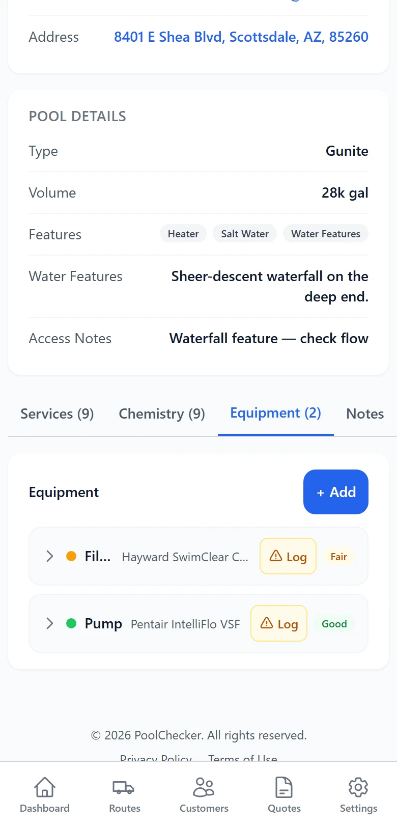 Equipment tracker on the pool record