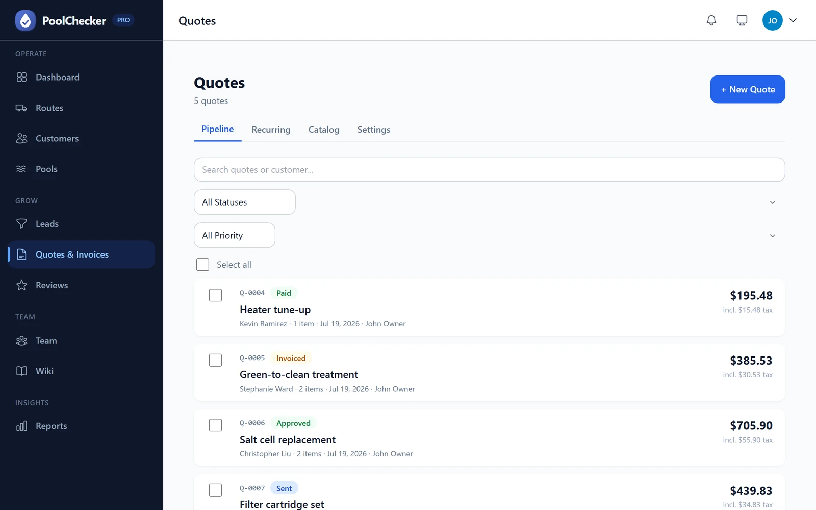 Quotes and invoices pipeline that posts to QuickBooks